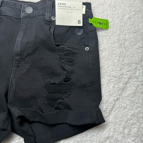 NWT  AERO HIGH RISE MIDI 3'' FLEX EFFECTS 4 WAY STRETCH DENIM SHORTS SZ 8 BLACK - Picture 5 of 10